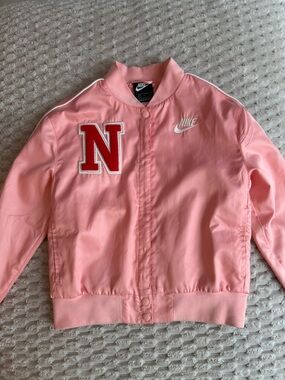 Nike Pink Varsity Bomber Jacket with Red Letter Patch